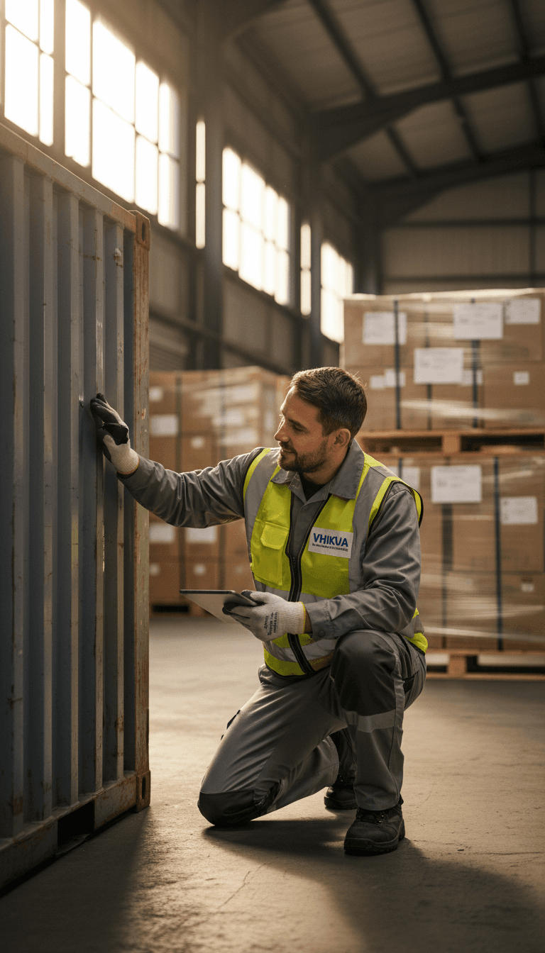 Team member conducting quality inspection on received freight