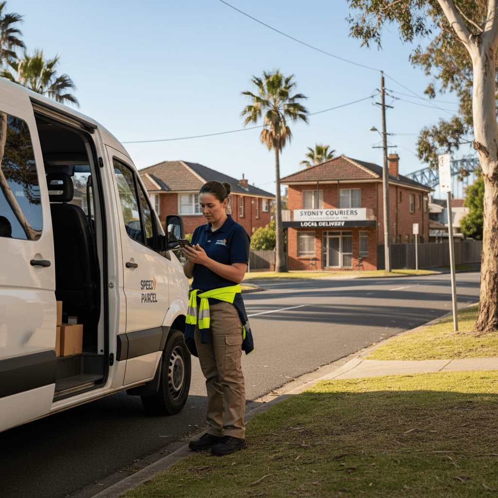 Driver confirming delivery details on location