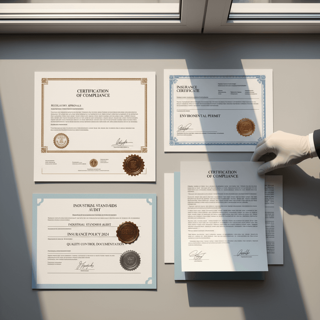 Compliance documentation and insurance certificates