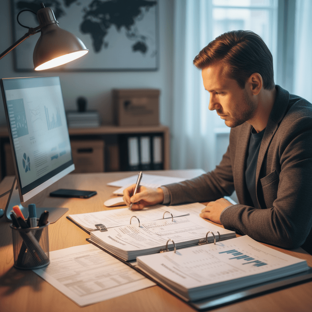 Logistics coordinator reviewing detailed shipment specifications